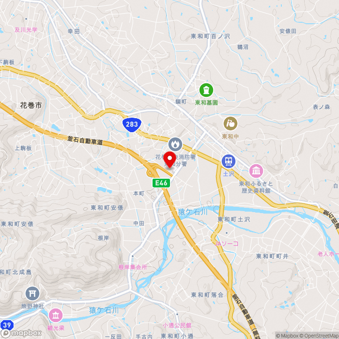 道の駅とうわの地図（zoom13）岩手県花巻市東和町安俵6区147-2