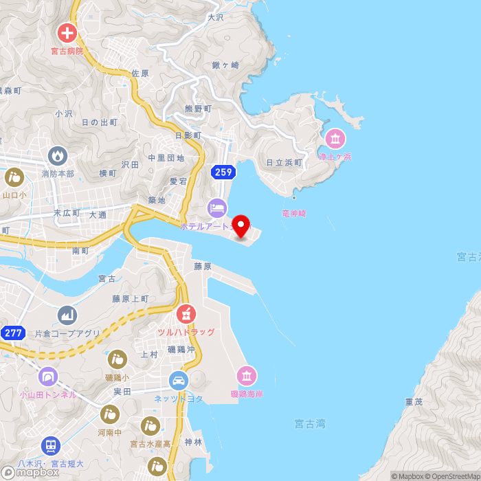 道の駅みやこの地図（zoom13）岩手県宮古市臨港通1-20