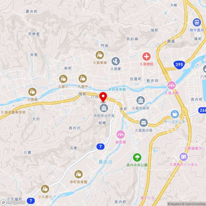 道の駅くじの地図（zoom13）岩手県久慈市中町2-5-6
