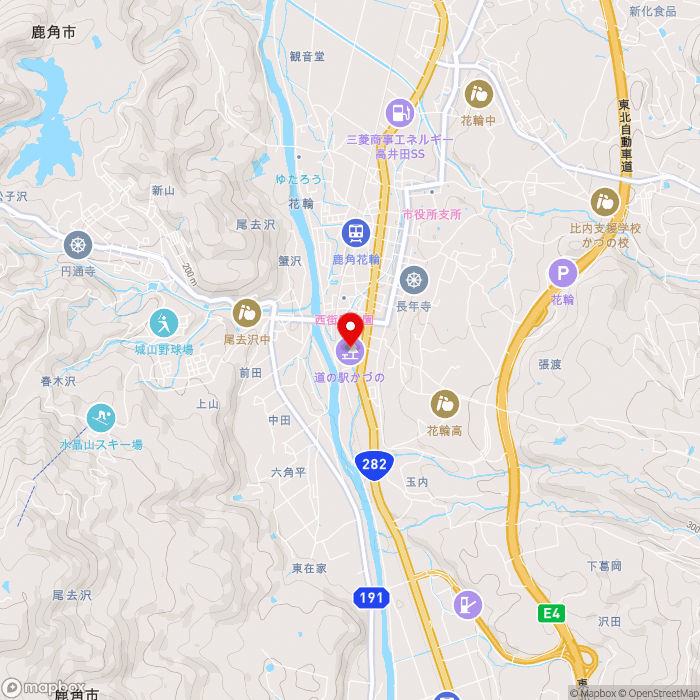 道の駅かづのの地図（zoom13）秋田県鹿角市花輪字新田町11-4