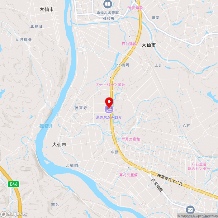 道の駅かみおかの地図（zoom13）秋田県大仙市北楢岡字船戸187