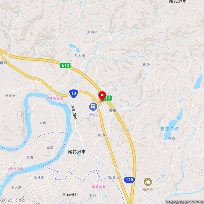 道の駅尾花沢の地図（zoom13）山形県尾花沢市芦沢1195-1