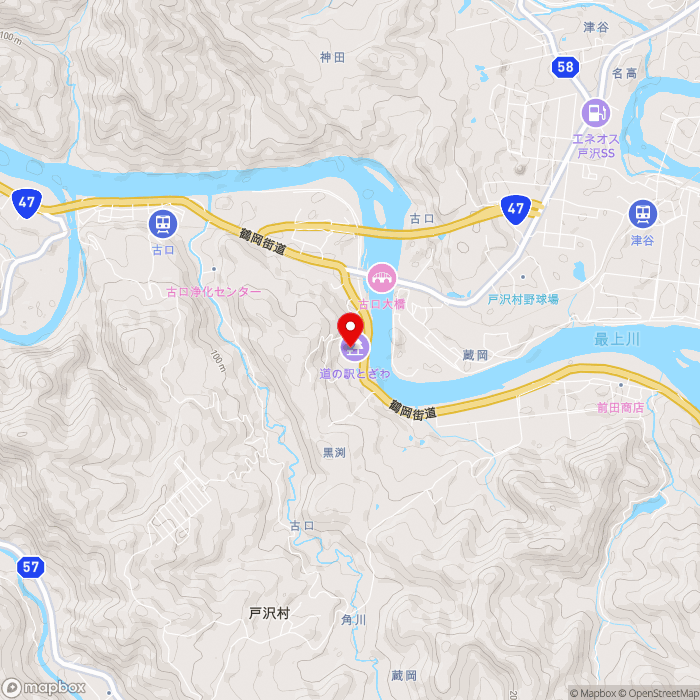 道の駅とざわの地図（zoom13）山形県最上郡戸沢村蔵岡3704-12号外