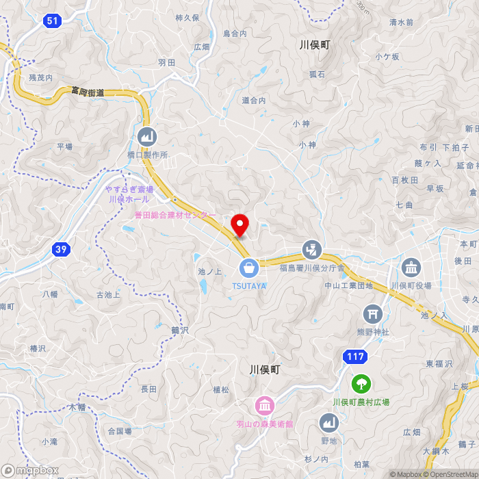 道の駅川俣の地図（zoom13）福島県伊達郡川俣町鶴沢字東13-1
