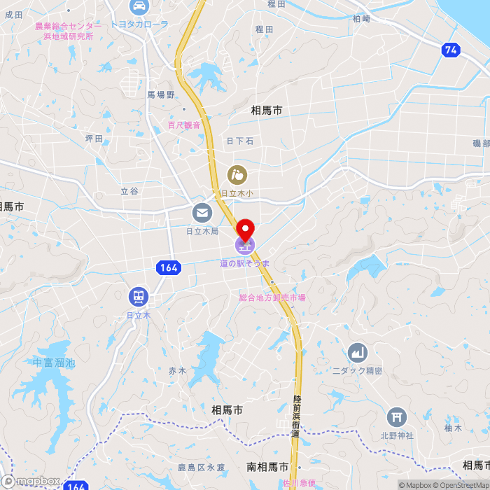 道の駅そうまの地図（zoom13）福島県相馬市日下石字金谷74-1