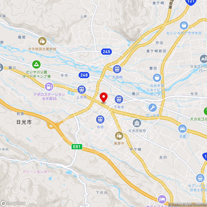 道の駅日光の地図（zoom13）栃木県日光市今市719-1
