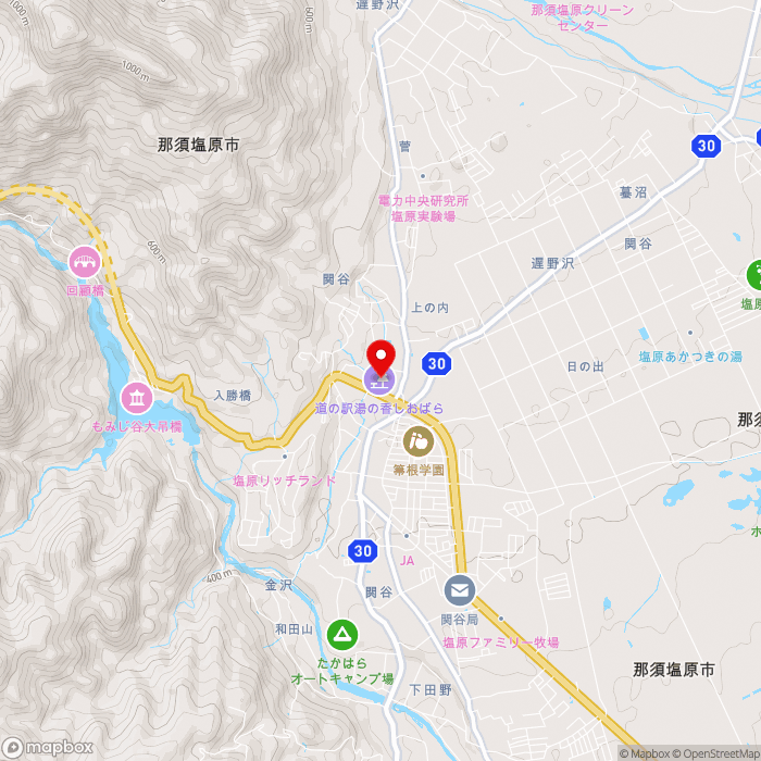 道の駅湯の香しおばらの地図（zoom13）栃木県那須塩原市関谷字中町442