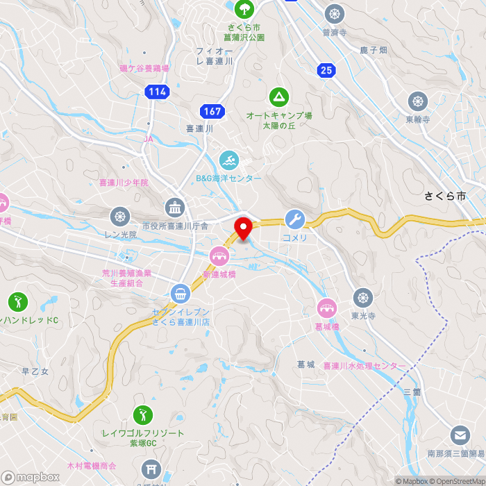 道の駅きつれがわの地図（zoom13）栃木県さくら市喜連川字辻畑4145