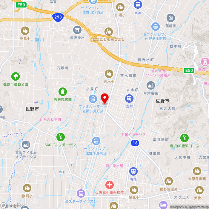 道の駅どまんなか　たぬまの地図（zoom13）栃木県佐野市吉水町366-2