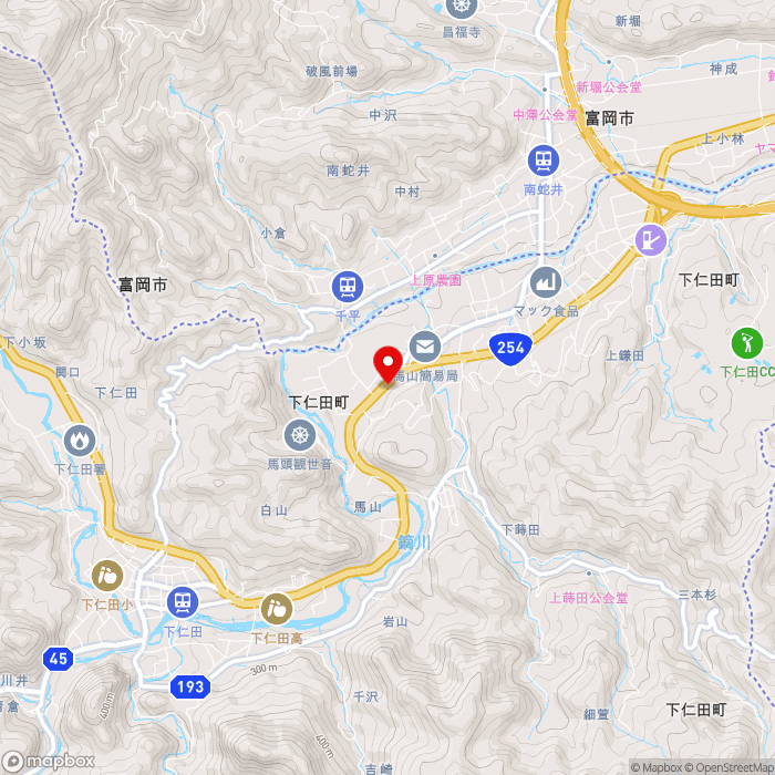 道の駅しもにたの地図（zoom13）群馬県甘楽郡下仁田町馬山3766-11