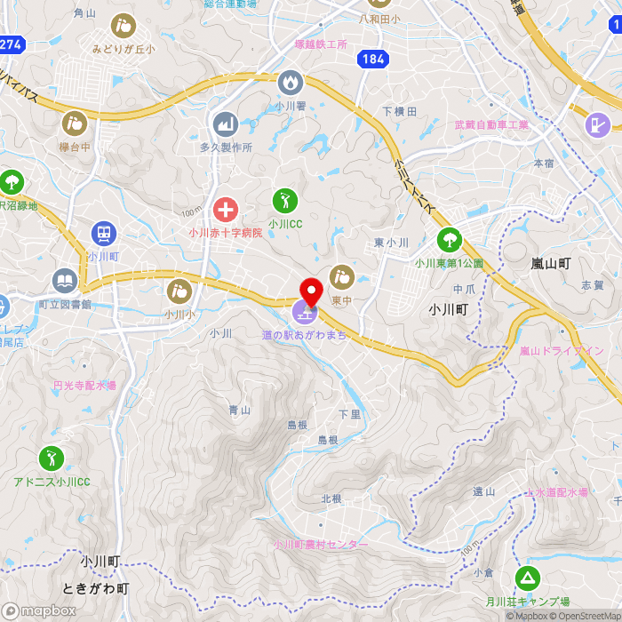 道の駅おがわまちの地図（zoom13）埼玉県比企郡小川町小川1220