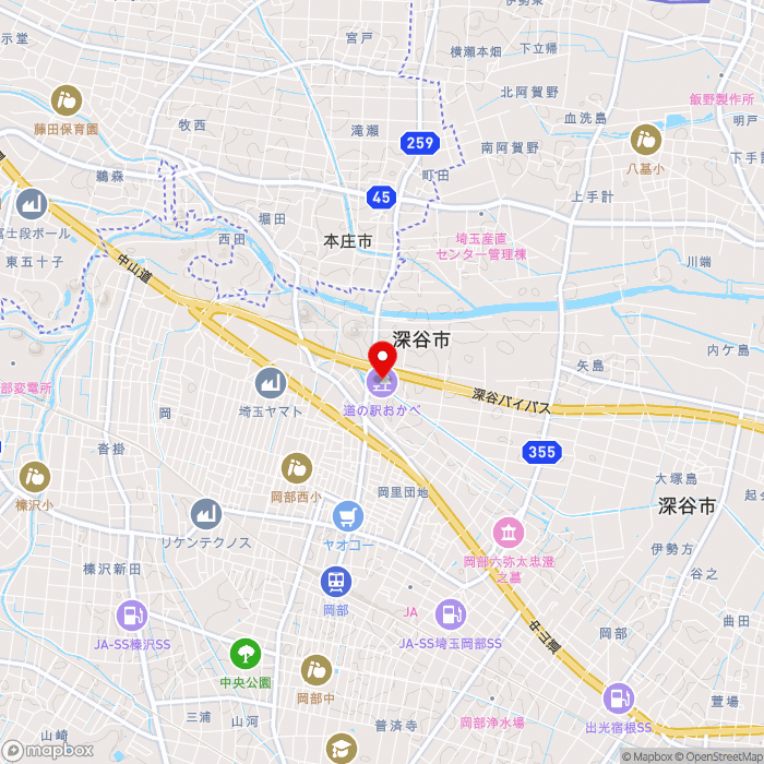 道の駅おかべの地図（zoom13）埼玉県深谷市岡688-1