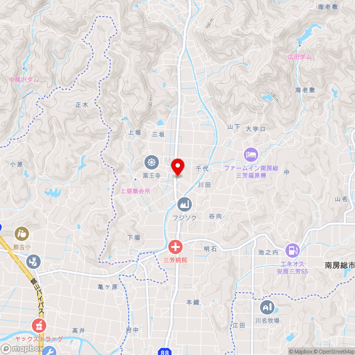 道の駅三芳村の地図（zoom13）千葉県南房総市川田82-1