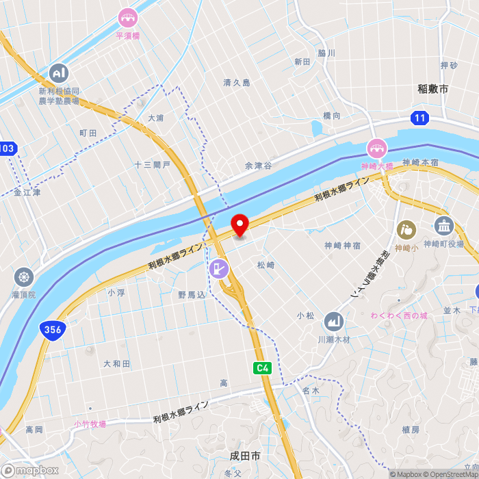 道の駅発酵の里こうざきの地図（zoom13）千葉県香取郡神崎町松崎855番地