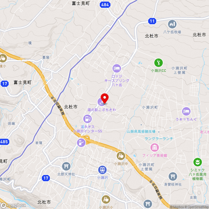 道の駅こぶちさわの地図（zoom13）山梨県北杜市小淵沢町2968-1