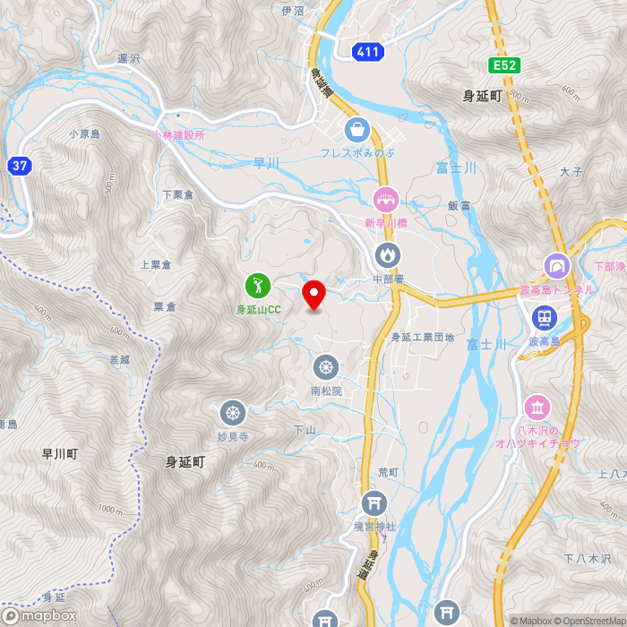 道の駅みのぶ　富士川観光センターの地図（zoom13）山梨県南巨摩郡身延町下山1578