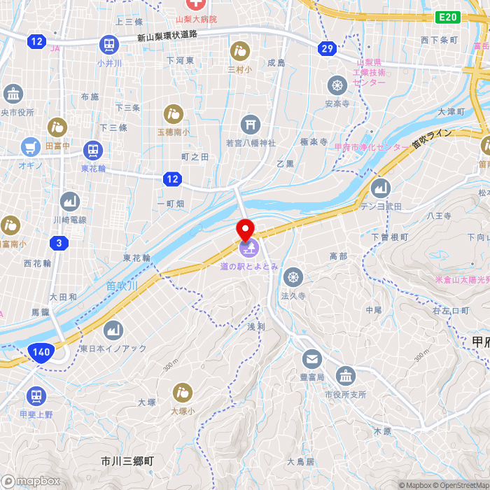 道の駅とよとみの地図（zoom13）山梨県中央市浅利1010-1