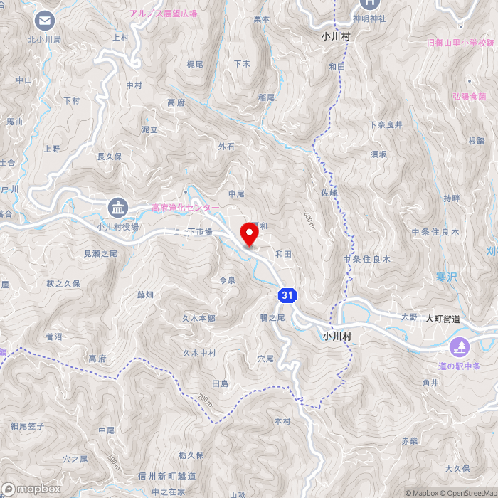 道の駅おがわの地図（zoom13）長野県上水内郡小川村高府1502-2