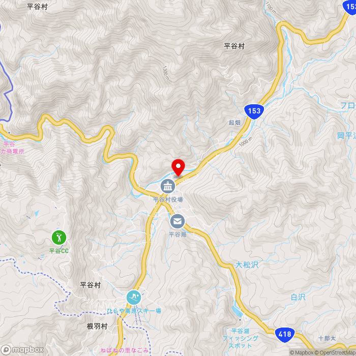 道の駅信州平谷の地図（zoom13）長野県下伊那郡平谷村321