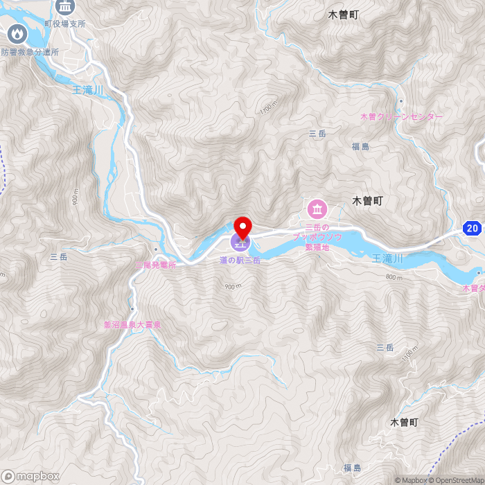 道の駅三岳の地図（zoom13）長野県木曽郡木曽町三岳10491-9