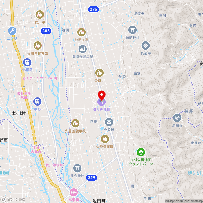 道の駅池田の地図（zoom13）長野県北安曇郡池田町会染6330