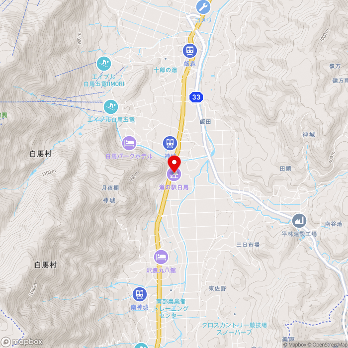 道の駅白馬の地図（zoom13）長野県北安曇郡白馬村神城21462-1