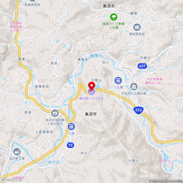 道の駅いりひろせの地図（zoom13）新潟県魚沼市大栃山357-1