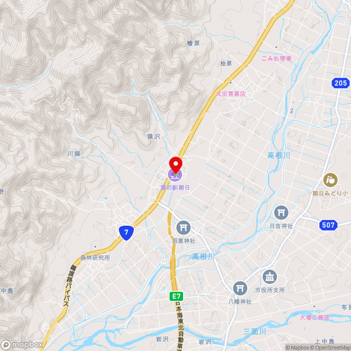 道の駅朝日の地図（zoom13）新潟県村上市猿沢1215