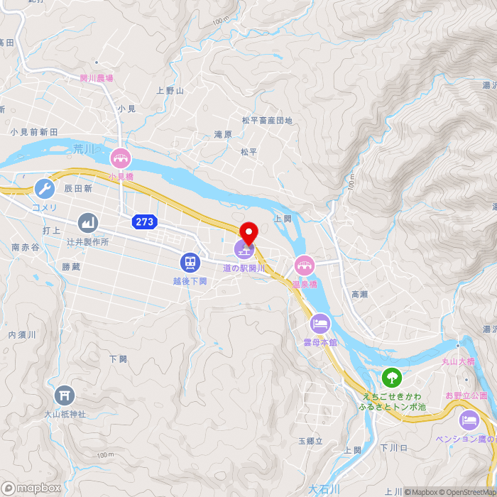 道の駅関川の地図（zoom13）新潟県岩船郡関川村上関
