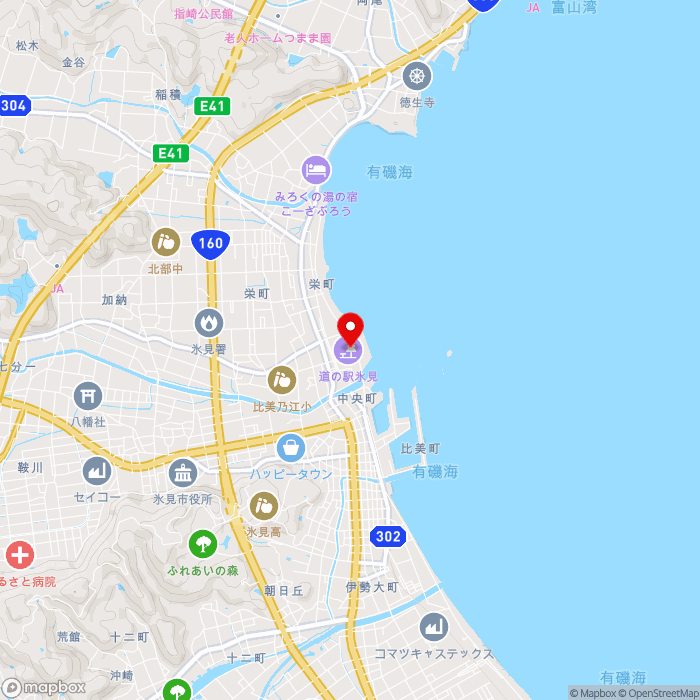道の駅氷見の地図（zoom13）富山県氷見市中央町（氷見漁港内）