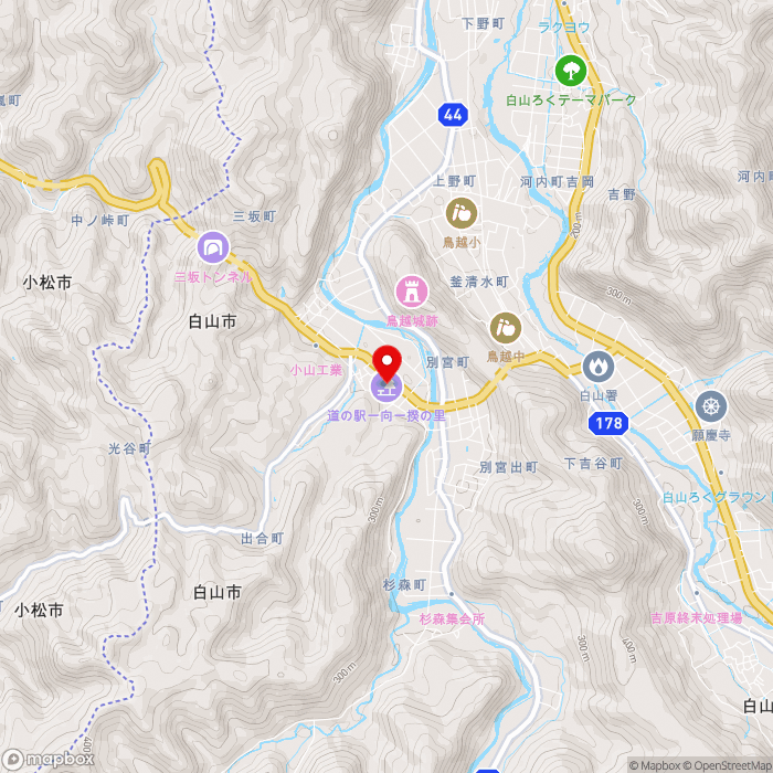 道の駅一向一揆の里の地図（zoom13）石川県白山市出合町甲34