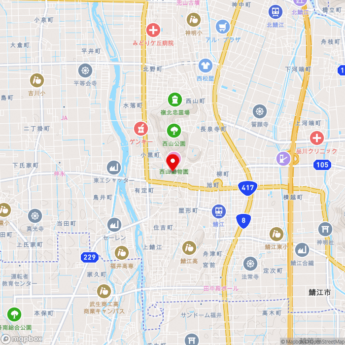 道の駅西山公園の地図（zoom13）福井県鯖江市桜町3丁目950番