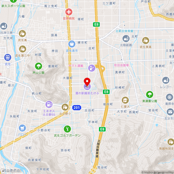 道の駅越前たけふの地図（zoom13）福井県越前市大屋町38-5-1