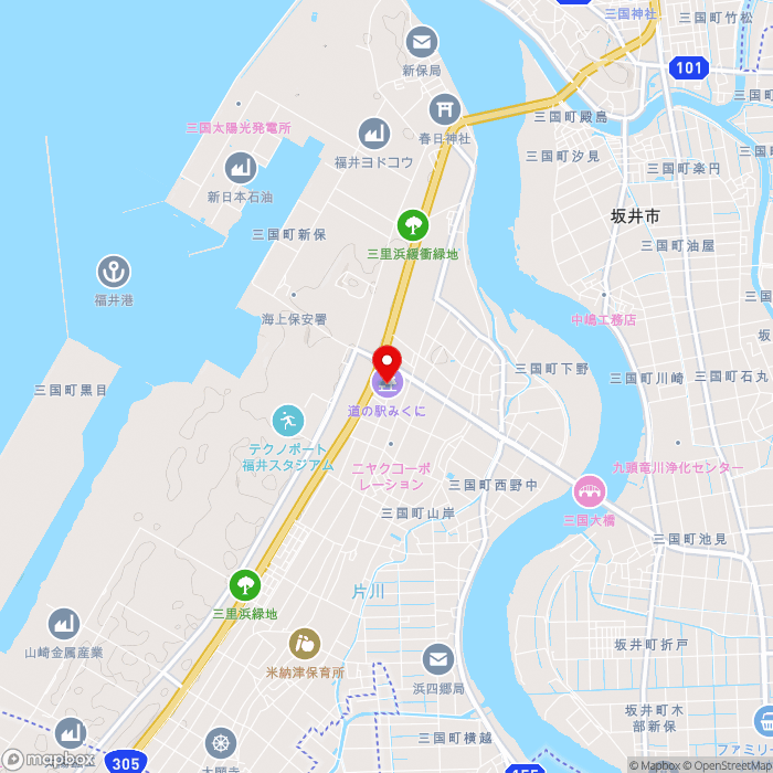 道の駅みくにの地図（zoom13）福井県坂井市三国町山岸67-3-1