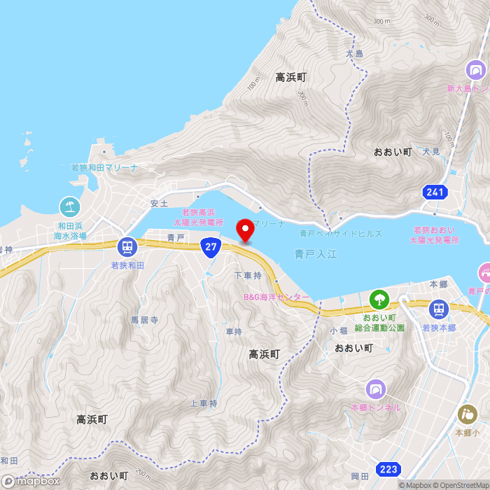 道の駅シーサイド高浜の地図（zoom13）福井県大飯郡高浜町下車持46-10