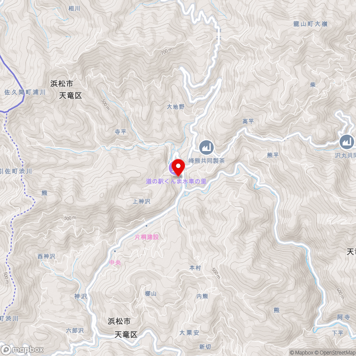 道の駅くんま水車の里の地図（zoom13）静岡県浜松市熊1977-2