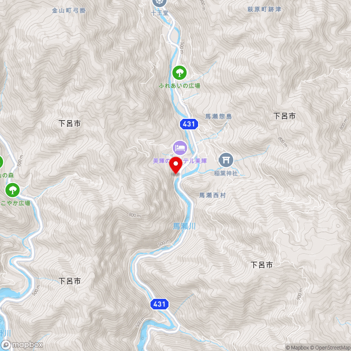 道の駅馬瀬　美輝の里の地図（zoom13）岐阜県下呂市馬瀬西村1450