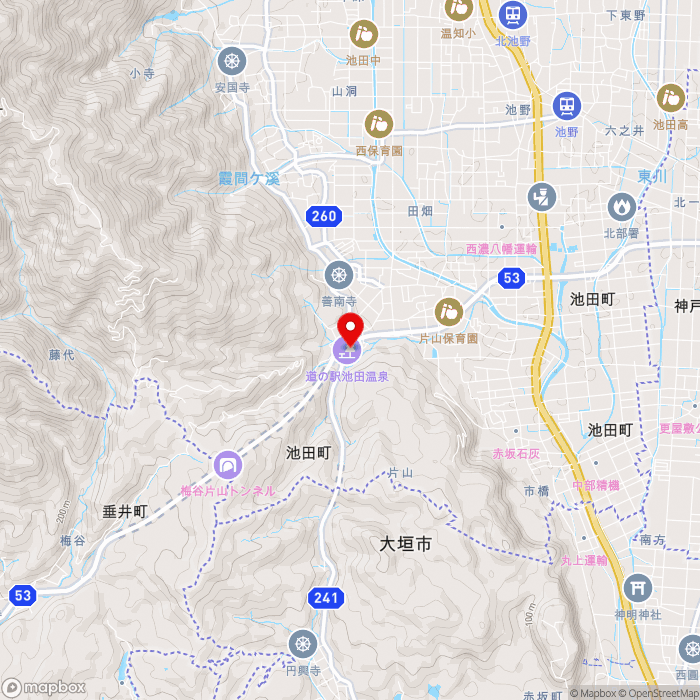 道の駅池田温泉の地図（zoom13）岐阜県揖斐郡池田町片山1953-1