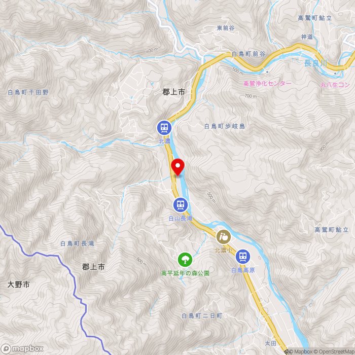 道の駅白山文化の里長滝の地図（zoom13）岐阜県郡上市白鳥町長滝402