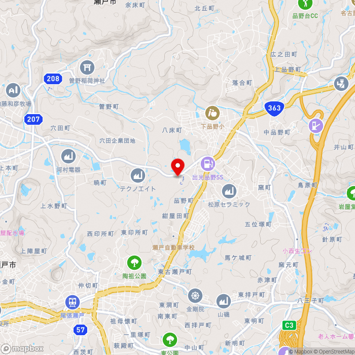 道の駅瀬戸しなのの地図（zoom13）愛知県瀬戸市品野町1丁目126番地の1