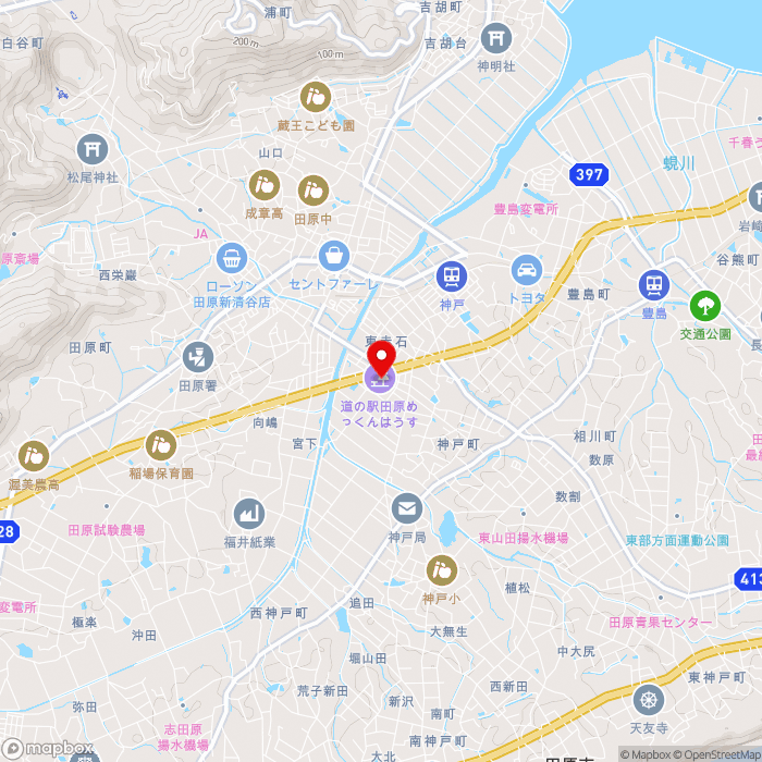 道の駅田原めっくんはうすの地図（zoom13）愛知県田原市東赤石5-74