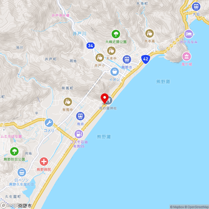 道の駅熊野・花の窟の地図（zoom13）三重県熊野市有馬町137