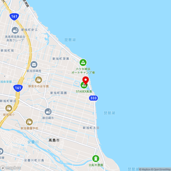 道の駅しんあさひ風車村の地図（zoom13）滋賀県高島市新旭町藁園336