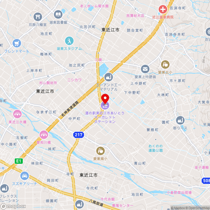 道の駅東近江市あいとうマーガレットステーションの地図（zoom13）滋賀県東近江市妹町184番地1