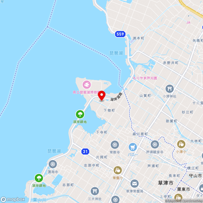 道の駅草津の地図（zoom13）滋賀県草津市下物町1436