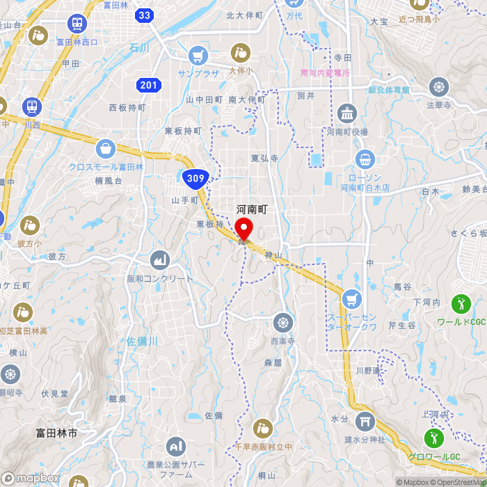 道の駅かなんの地図（zoom13）大阪府南河内郡河南町神山523-1他