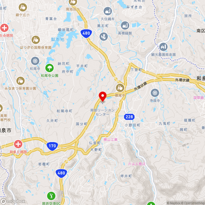 道の駅いずみ山愛の里の地図（zoom13）大阪府和泉市仏並町398-1