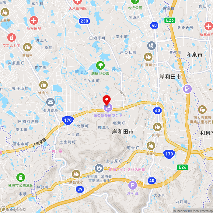 道の駅愛彩ランドの地図（zoom13）大阪府岸和田市三ヶ山町448番3