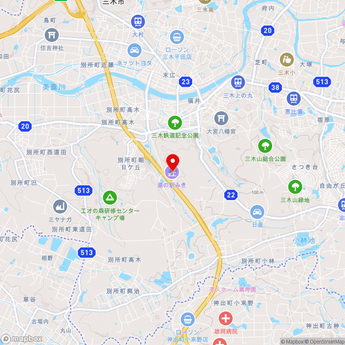 道の駅みきの地図（zoom13）兵庫県三木市福井2426番地先