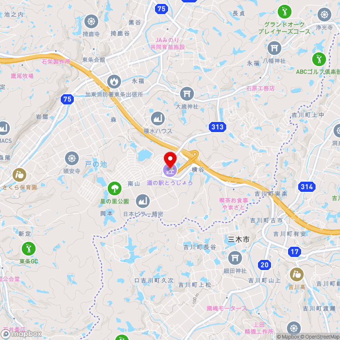 道の駅とうじょうの地図（zoom13）兵庫県加東市南山1-5-1（インターパーク内）